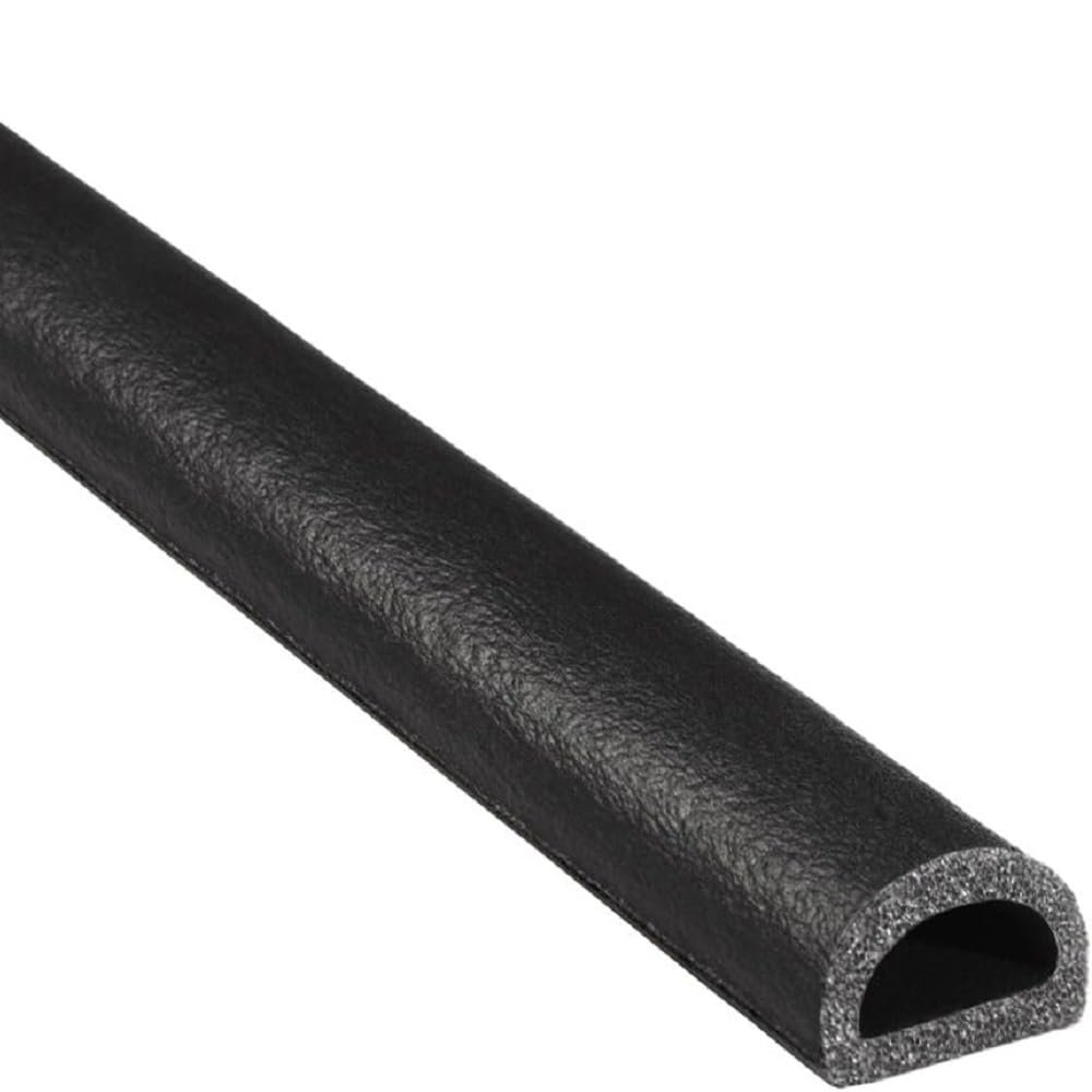 Trim-Lok D-Shaped Rubber Seal – .36” Height.625” Width, 25’ Length – EPDM Foam Seal w/HT (General Acrylic) Pressure-Sensitive Adhesive –