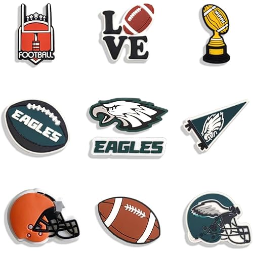 RedTerrapene 10PCS Football Shoe Charms Sports Charms for Clog shoes Slides Sandals & Bracelet Wristband Party Gifts for Girls, Kids, Boys