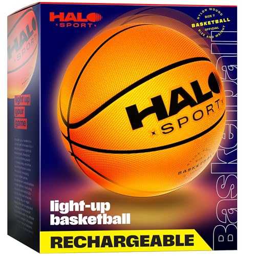 Halo Sport Rechargeable Light Up Basketball - Glow in The Dark Ball Accessories - Cool Birthday Gifts for 7 8 9 10 11 12 13 Year Old Boys - Outdoor Gear Toys Age 8-10 8-12 10-12 - Teen Boy Gift