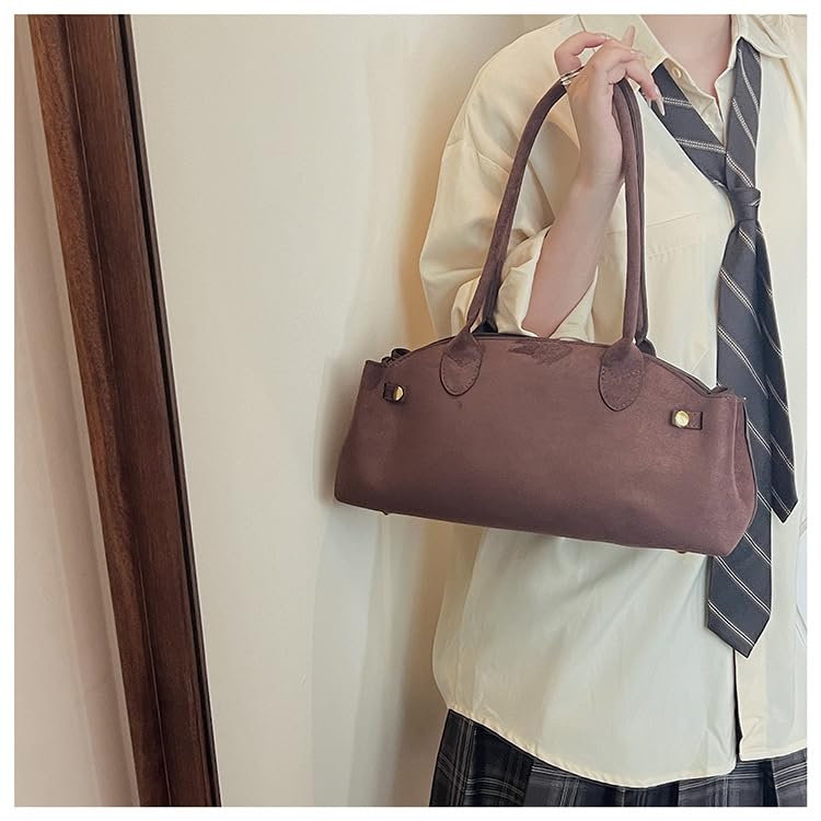 Women's Faux Suede Shoulder Bag,Large Capacity Trendy Brown Tote Purse,Fall Retro Fashion Underarm Work Handbag2