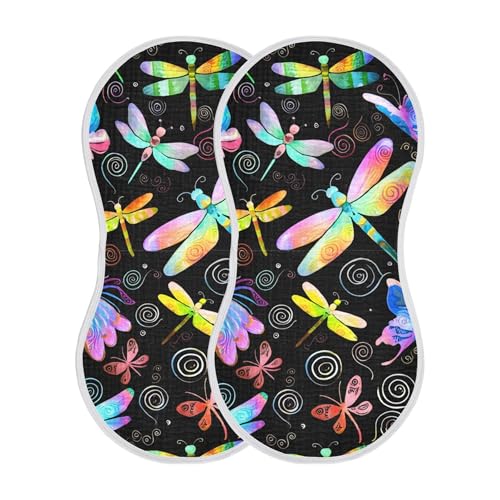 xigua Colorful Dragonflies Baby Burp Cloths for Newborn Boys and Girls 2 Pack, Soft & Absorbent Cotton Baby Burp Cloth, Baby Washcloths, Newborn Towel, Burp Rags2