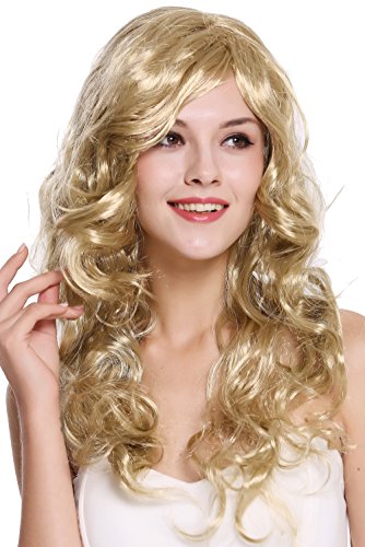 WIG ME UP - DEC37-ZA33 Perruque Dame Carnaval Longue Blond Clair ondulée bouclée Sexy Raie côté 65 cm