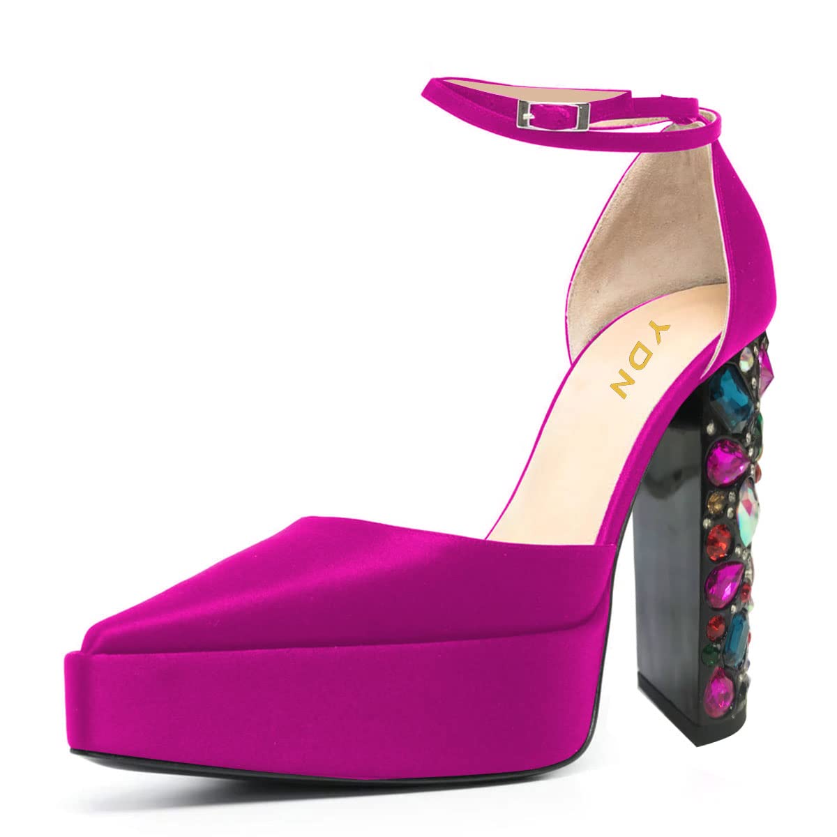 YDN Women Platform Pointed Toe Pumps Chunky High Heel D'orsays Rhinestone Lace up Ankle Strap Shoes Size 4-15 US
