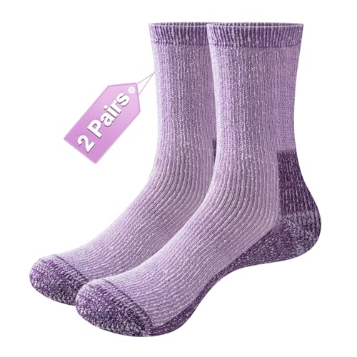 YUEDGE Women's Cushioned Outdoor Hiking Socks Cozy Padded Wool Thermal Socks Thick Warm Winter Socks for Women Size 6-9, 2 Pairs