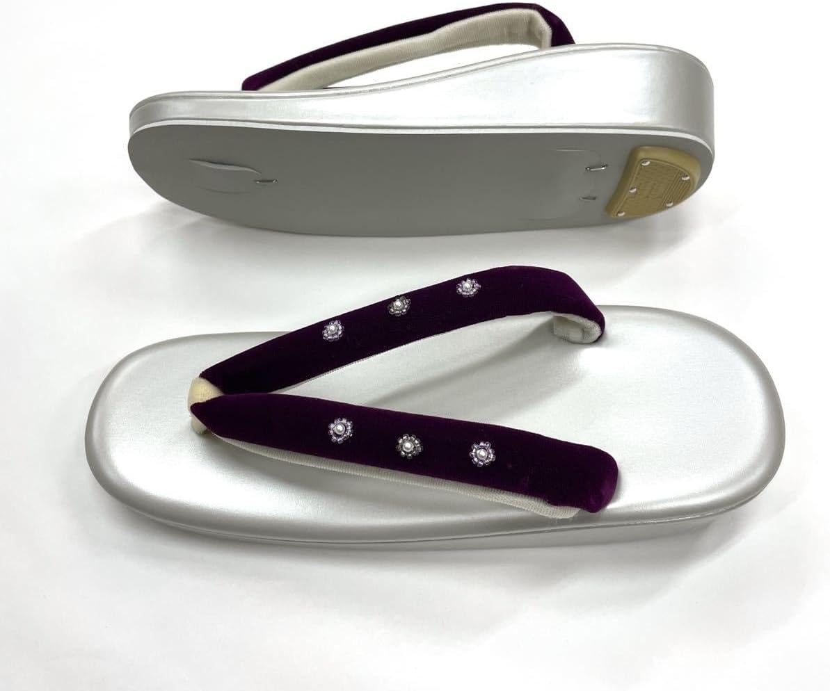 お洒落草履 訪問着 パーティー 振袖 成人式 草履 大人用 女性用 女用 正絹 M寸 M 紫色 紫