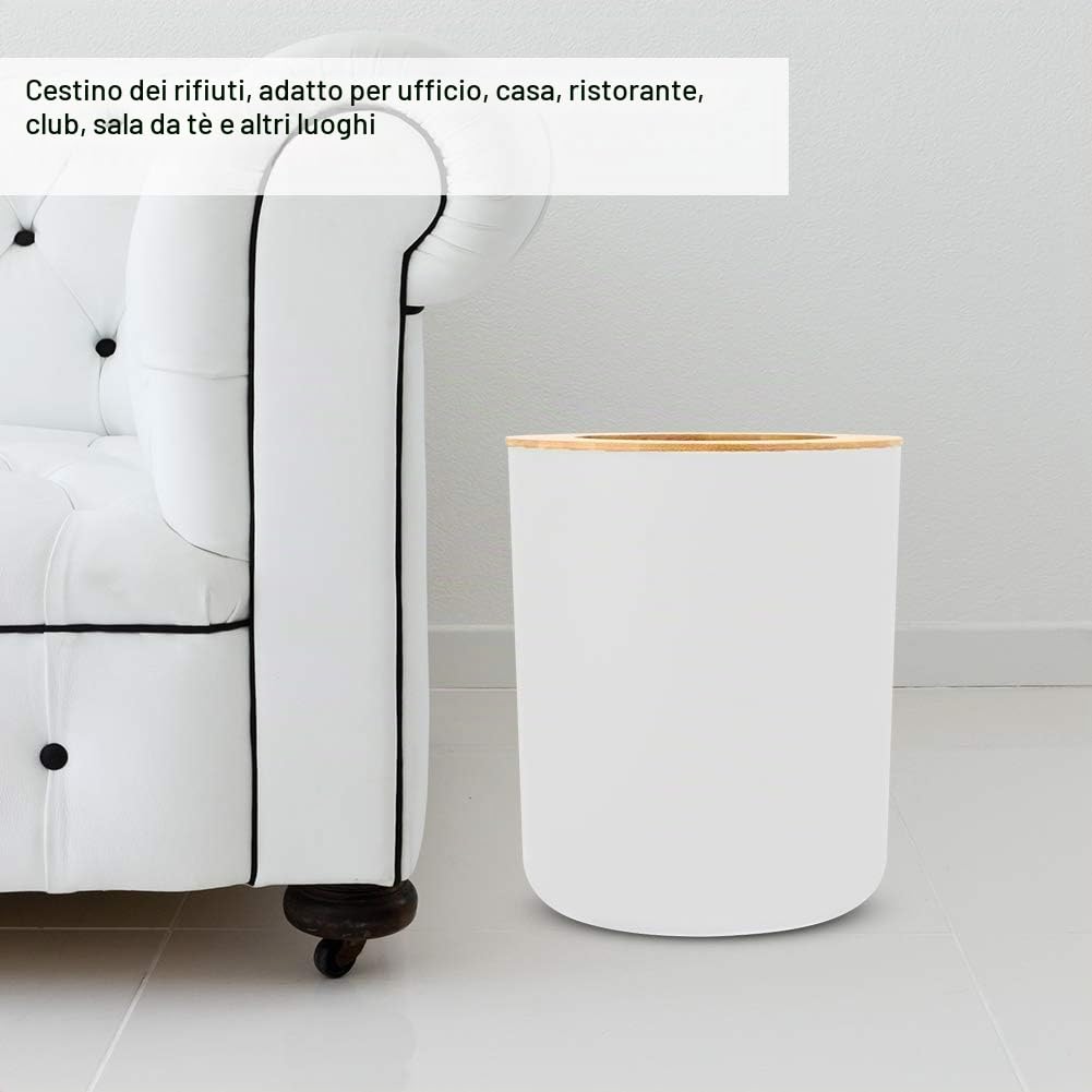 Wakects Set Accessori da Bagno 6 Pezzi, Dispenser Sapone, Portasapone, Portaspazzolino, Tazza, Scopino WC, Pattumiera, PP e Bambù, Bianco