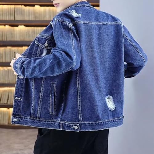 Maiyifu-GJ Men's Lightweight Denim Jacket Ripped Distressed Casual Trucker Jean Jackets Fashion Vintage Biker Coat Outerwear3