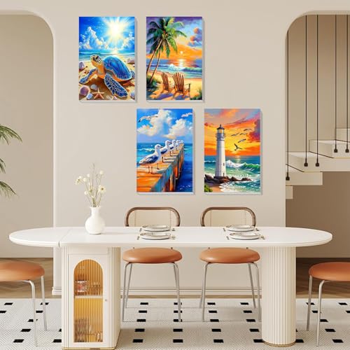 Arttoplus 4 Pack Framed Paint by Numbers Kit for Adults Beginners-Beach Adult Paint by Number Kits on Canvas Framed, DIY Acrylic Oil Painting Kits for Adults Landscape for Gift Home Decor(8x12inch) — view 4