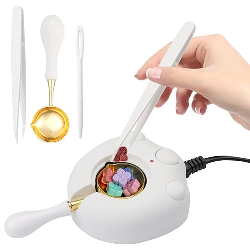 WUERLIN Electric Wax Seal Warmer,Wax Seal Kit with Spoon and Tweezers Great Tool for DIY Wax Seals, Wax Seal Stamp and Melting Wax Seal Sticks Sealing Wax Beads (White)