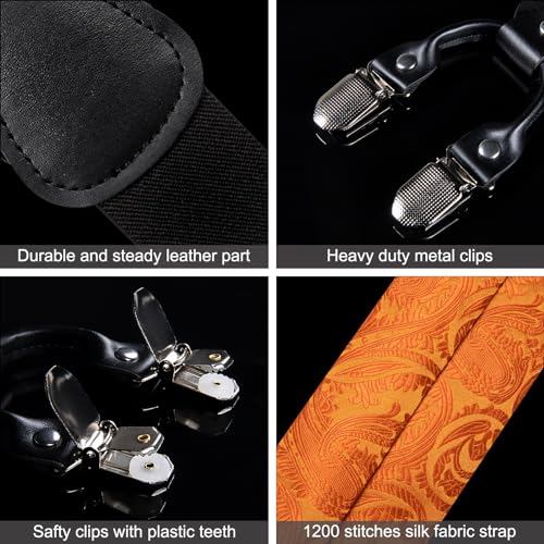Image of DiBanGu Paisley Bow Tie and Supenders for Men Tuxedo Heavy Duty 6 Clips Suspender Adjustable Y-Shape Mens Trouser Braces