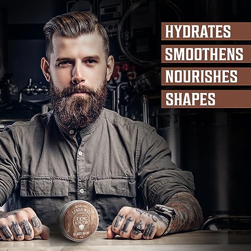 Viking Revolution Beard Balm with Sandalwood Scent and Argan & Jojoba Oils- Styles, Strengthens & Softens Beards & Mustaches - Leave in Conditioner Wax for Men (1 Pack)