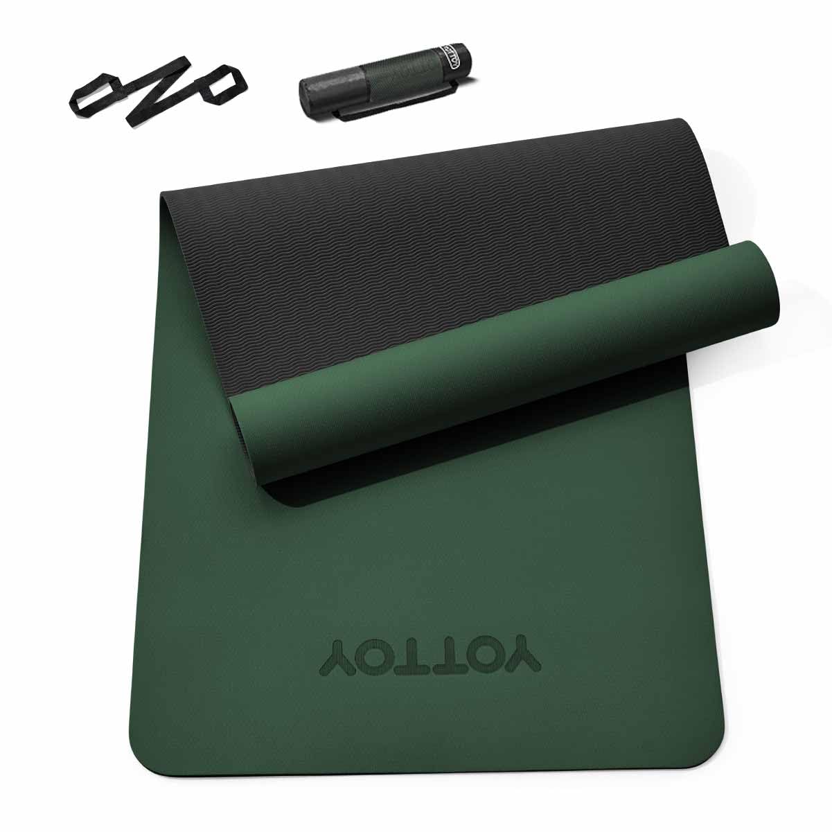 Yoga Mat,Non-Slip TPE Exercise Mat(1/4 Inch) for Pilates, Fitness & Barefoot Workouts, Home Gym Studio with Strap & Bag (Green, 31 * 0.24 Inches)