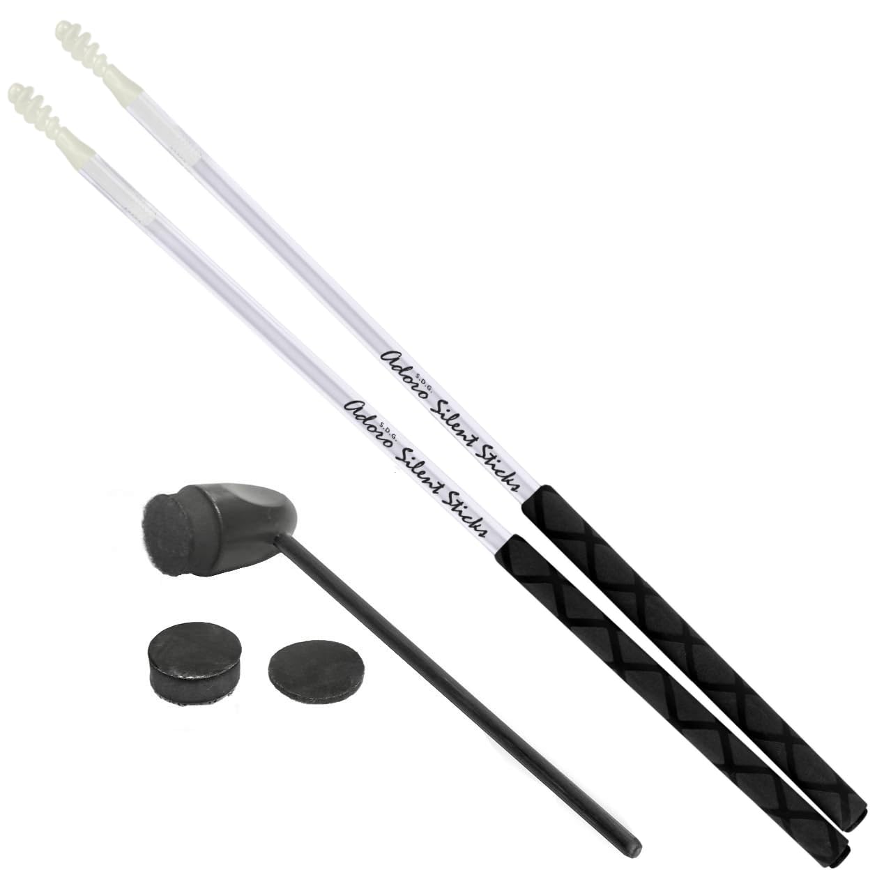 Adoro Silent Sticks & Bass Drum Beater Bundle – Bastoni silenziosi e battitore per batteria acustica o Cajon Pedal – (non sono più necessari scudo batteria, muto o smorzatore)