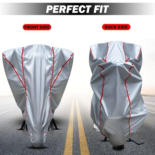Image of Waterproof Bike Body Cover Compatible with Tvs Apache RTR 160 Dustproof Scratchproof - Motorcycle Cover for Two Wheeler, Outdoor Full Cover with UV, Duty, Rain Protection (Silver & Red) R1A