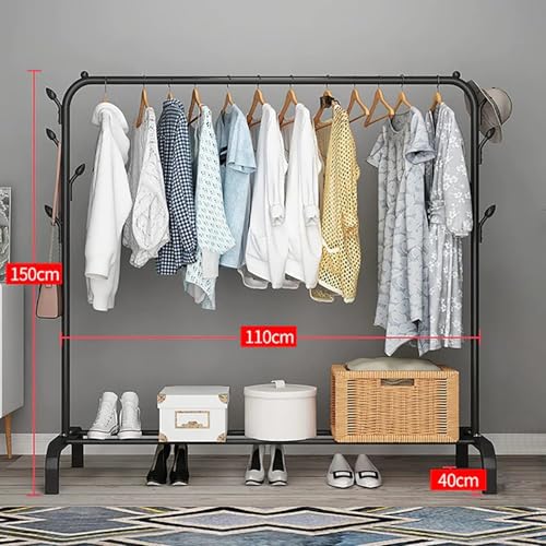 Image of SNKR ESSENTIALS Metal Multifunctional Heavy-Duty Quality Garment Stand Cloth Rack Freestanding Storage Organizer With Bottom Shelves Adjustable Single Pole Coat Hanger