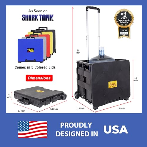 Image of dbest products Quik Cart Collapsible Rolling Crate on Wheels for Teachers Tote Basket 80 lbs Capacity, Made from Heavy Duty Plastic Used as a Seat, Black