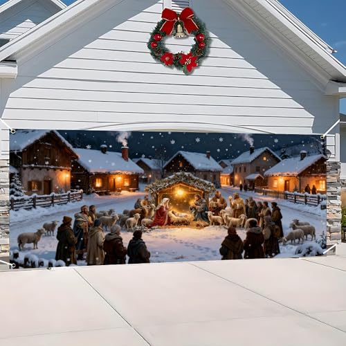 Image of Christmas Garage Door Decorations 6 x 13 ft, Nativity Scene Cover