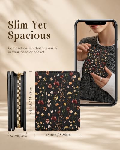 Image of Bistup Luxury Credit Card Holder for Women, Leather Card Organizer, Black Vintage Floral