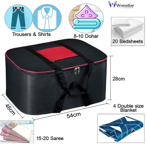 Image of Under Bed Storage Bag for Clothes, Sarees, Blankets & Bedsheets | Large Size Nylon Fabric Organizer with Double Zipper & Strong Handles | Dust & Moisture Resistant Wardrobe Storage Bag (Pack of 2)