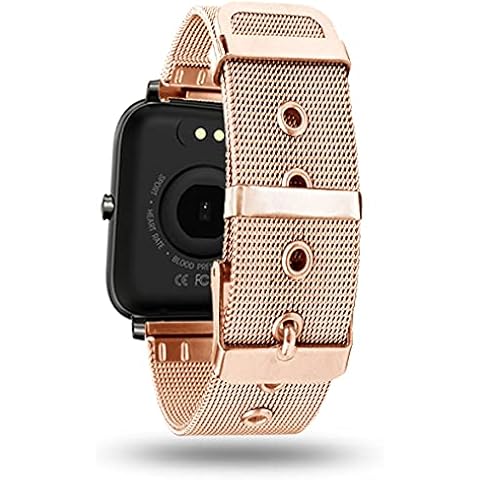 smaate Watch Band Compatible with P22 Donerton, Popglory, CanMixs 1.4inch; Motast Mugu Chalyh P36A P36B, AGPTEK LW31 1.69inch Smartwatch, Mesh Milanese strap, Tang Buckle, Rose Golden Cover
