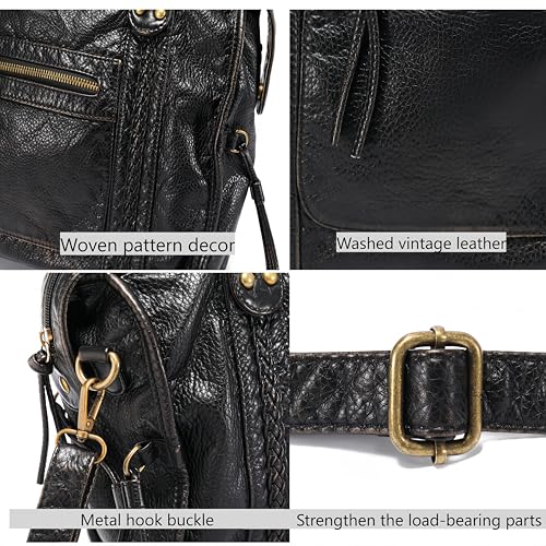 Image of JOLLQUE Rivet Crossbody City Bag for Women,Large Retro Washed Leather Handbag Purse,Vintage Y2K Grunge Slouchy Shoulder Bags