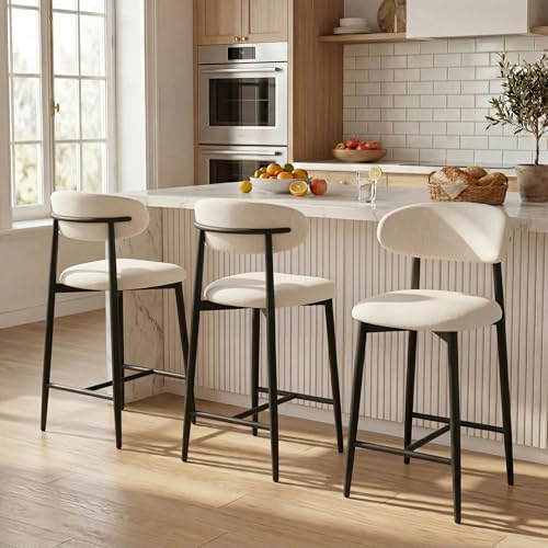 Image of AQO Counter Height Bar Stool, Upholstered Counter Stools Modern Barstools with Metal Legs for Kitchen Island Dining Room, Black
