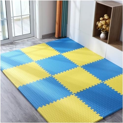 Image of Puzzle Flooring || Kids Interlocking Play mat || Baby Play Mat || Play mats for Kids || 12 MM Thick (16 Tiles - 64 Square Feet, Blue Yellow)
