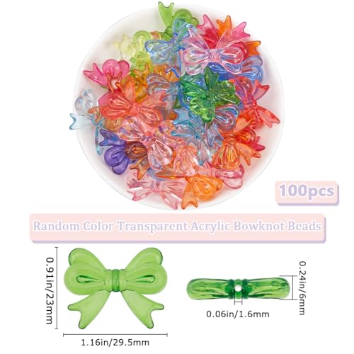 SOFPLATE 100Pcs Acrylic Bow Beads Bowknot Bead Bulk Colorful Pink Blue Green Opaque Butterfly Bows Bowknots Shaped Mini Loose Spacer Bead for Jewellery Making Bracelet Necklace DIY Crafts Accessories - Image 2