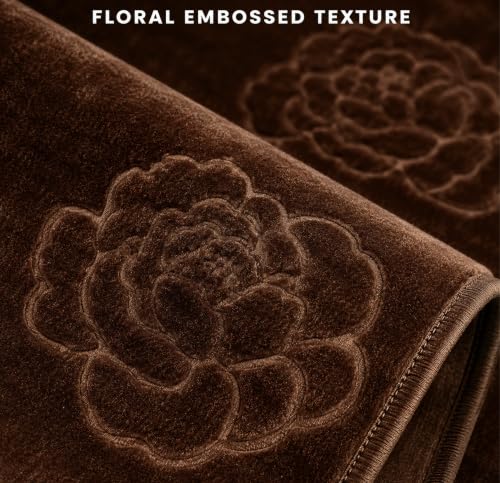 Image of BSB HOME 280 GSM Micromink Blanket, Premium Soft Warm Cozy Winter Blanket, Plush Double Bed Blanket, Ultra Soft Comfortable Bedding, Embossed Floral Design, 82 x 86 Inches (208 x 218 cm) - Espresso