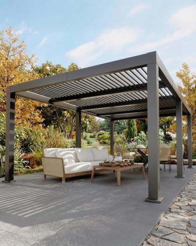 CABIHOME 12' x 20' Louvered Pergola, Outdoor Aluminum Pergola with Adjustable 0°-90° Roof, Reinforced Frame, Hidden Drainage System, Hardtop Gazebo for Patio, Deck, Backyard, Gray