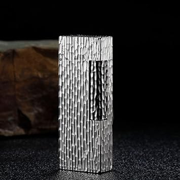 Vintage Butane Lighter, Side Sliding Ignition Copper Narrow Machine Classic Flip Soft Flame Lighter, Hand Carved Crater Shape, High-end Lighter, Gift for Father, Husband and Other Men, CollectibleSil