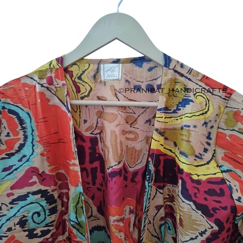 Abstract Print Beach cover up Orange Bell Sleeves 70's Retro Dress Sleepwear Ethnic Clothing Crop Top3
