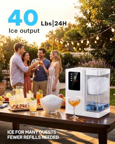 Image of Silonn Nugget Ice Maker Countertop with 3L Detachable Tank - 40 lbs /Day Self-Cleaning & Timer, 40 dB Quiet for Home Bar Party Office, Chewable Nugget Ice Machine for Summer & Cold Drinks, White
