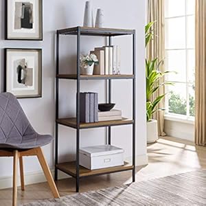 Caffoz 4 Tier Bookshelf by Aaron Furniture Designs Rustic Industrial Bookcase with Modern Open Shelves | Oak Brown Wood Look Accent Furniture Metal Frame | Media Storage Rack Shelf Unit | Living Room