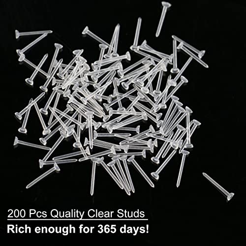 Image of Clear Plastic Earring Set - 200pcs Hypoallergenic Studs + 200pcs Earring Backs - 18G Retainers for Sports, Surgery, Work & Sleeping - Comes in a Transparent 2-Compartment Storage Box