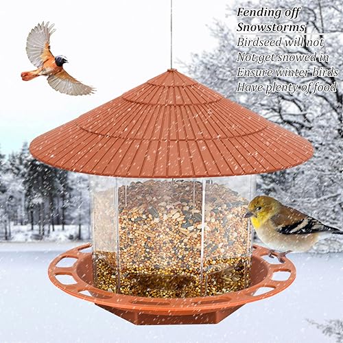 Hanging Bird Feeders for Outdoors Wild Bird Seed Squirrel Proof Transparent Bird Feeder for Outside Attracting Wild Birds, Goldfinches, Cardinals and Sparrows Bird Lover(1, Brown) - Image 4