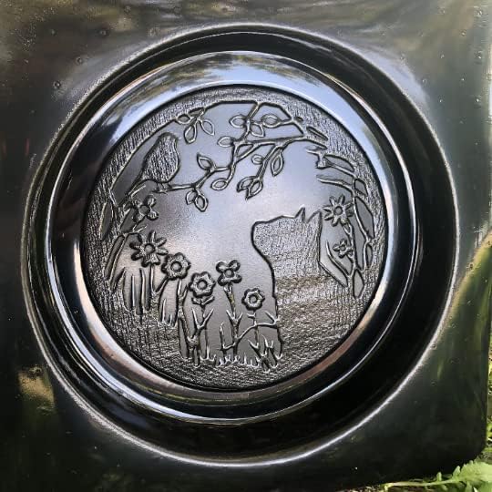 Cat & Bird in the Flower Garden Stepping Stone Plastic Mold For Concrete or Cement