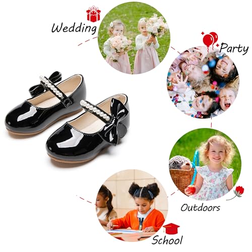 Image of PHIRAMIN Toddler Flower Girl Glitter Dress Shoes Little Girl Ballet Flats Bow Wedding Party