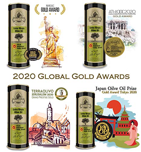 Gold Award Winning Combo, Extra Virgin Greek Olive Oil, Pdo Single Estate, Kosher, 16.9 Oz. Each And The Cruet Set For Storage, Pack Of 3 #TOP3