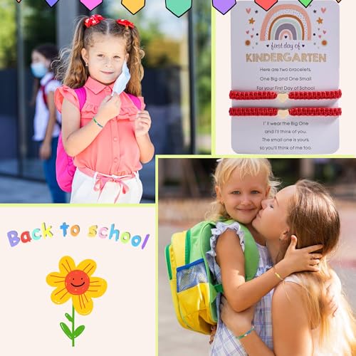 Image of First Day Of Kindergarten Pre K School Mommy And Me Bracelets Gifts, Back To School String Matching Bracelet Set For Mom Daughter Son