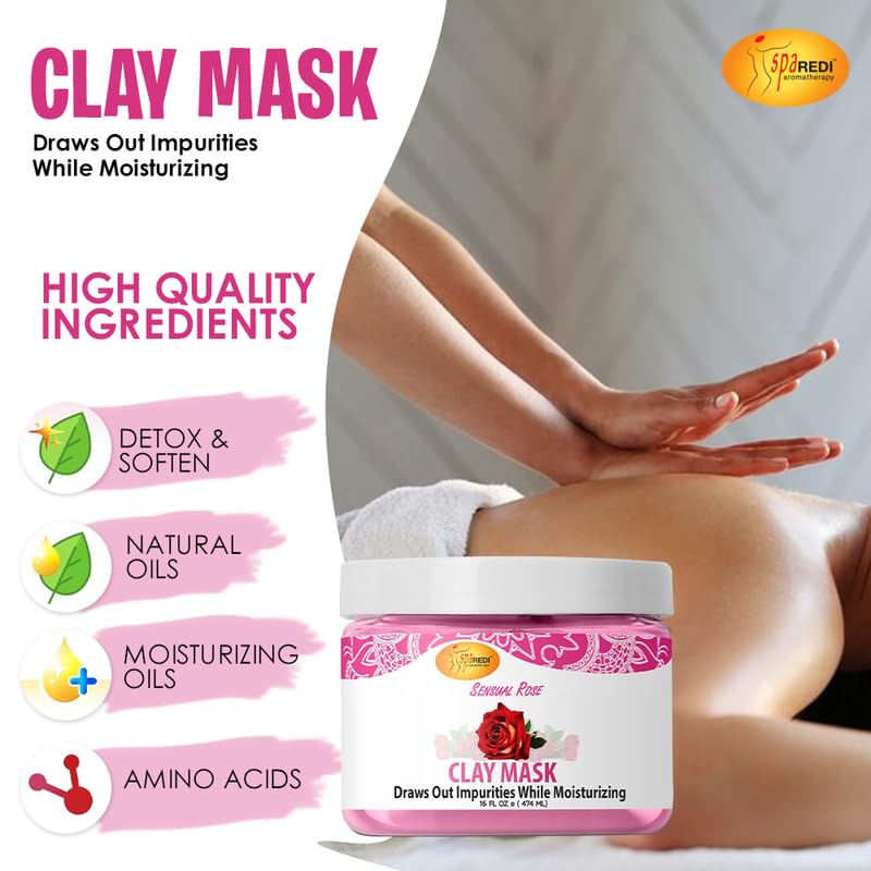 Miniatura 5 de SPA REDI - Máscara de arcilla, rosa sensual, 16 onzas - Pedicura, limpieza profunda corporal, purificación de poros de la piel, desintoxicante,