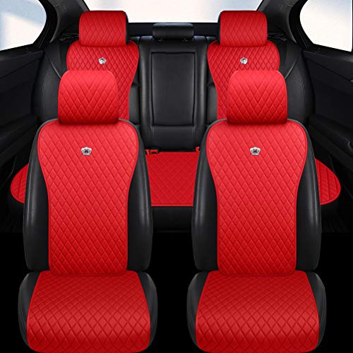 Image of Red Leather Car Seat Covers Full Set Waterproof Universal Auto Seat Covers