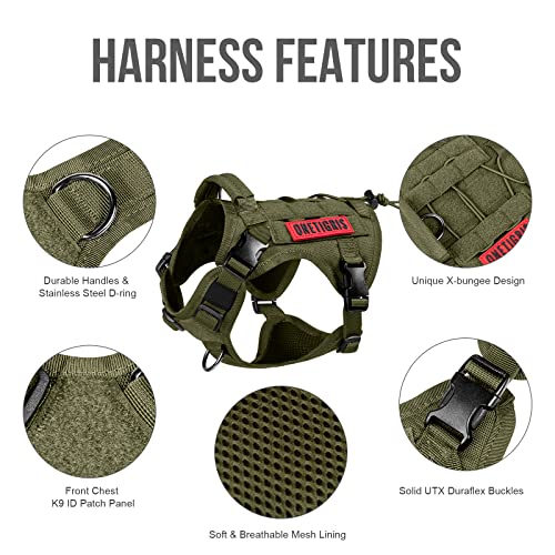 OneTigris Hundegeschirr, FIRE WATCHER Taktische Geschirr Sicherheitsgeschirr Hunde Hundeweste mit 1 Griffe und 2 D-Ring 1000D Nylon (L, Grün)