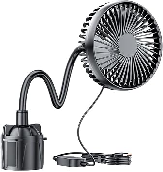 Golf Cart Fan Portable Universal Cup Holder Adjustable Gooseneck, 360 Degree Rotation, 3-Speed Settings,USB Powered, Fit EZGO Club Car Yamaha and Car, Truck, etc