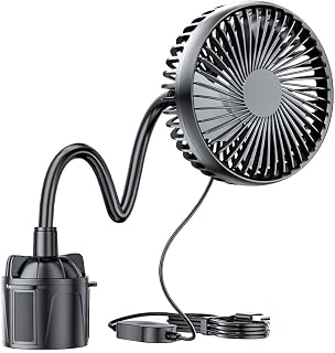 Golf Cart Fan Portable Universal Cup Holder Adjustable Gooseneck, 360 Degree Rotation, 3-Speed Settings,USB Powered, Fit EZGO Club Car Yamaha and Car, Truck, etc