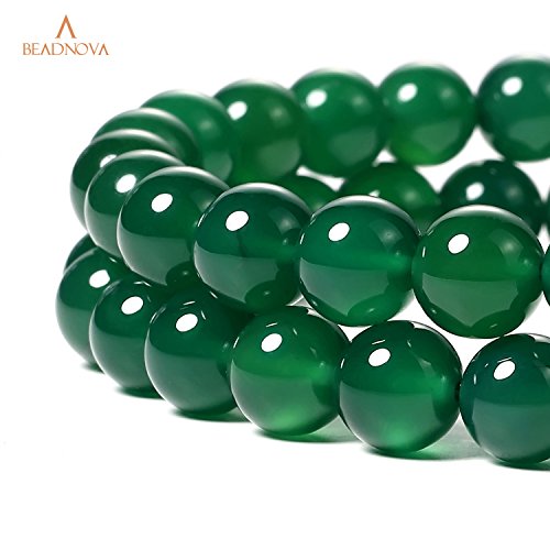 Image of BEADNOVA 10mm Natural Green Agate Gemstone Round Loose Beads for Jewelry Making (36-38pcs)