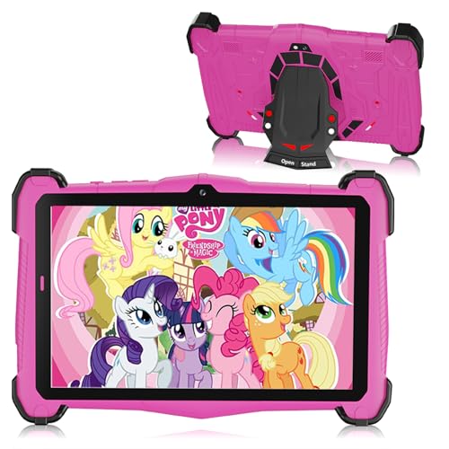 7 Inch Kids Tablet with Shockproof Case, Android 14 Educational Learning for Toddlers 3-10, 10GB RAM + 64GB ROM, Dual Camera, WiFi, Bluetooth, Parental Controls