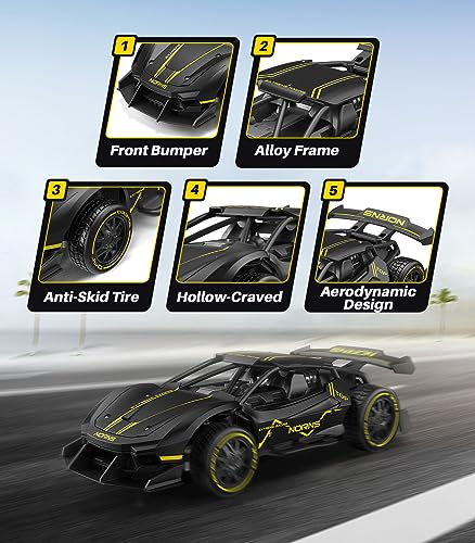 Dodoeleph Rc Cars, Fast Metal Remote Control Car For Kids, 1/24 Alloy Frame Hobby Electric Racing Car Toys 2.4Ghz 2X Rechargeable Batteries For Adults Boys Girls Birthday #TOP1