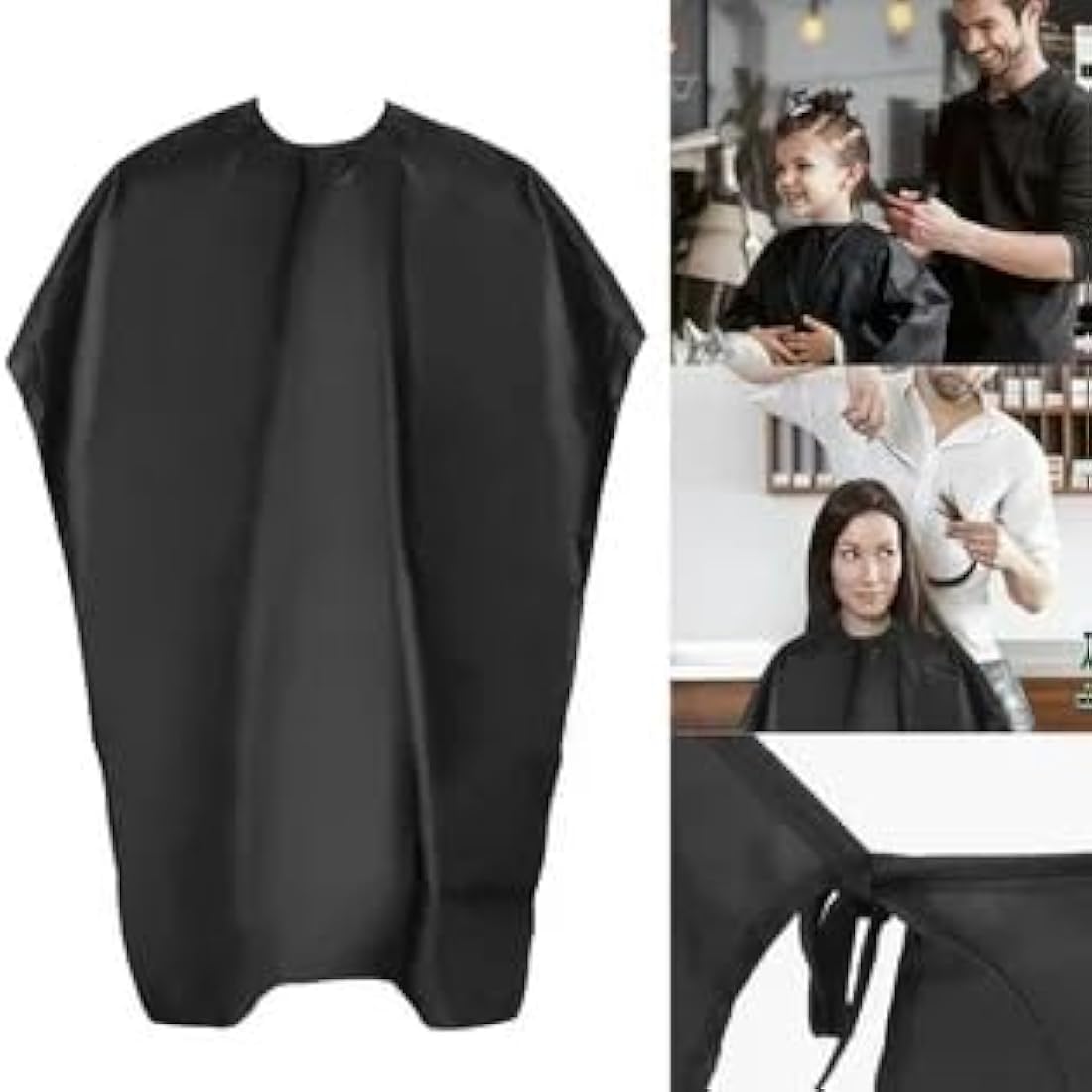 Winkelen Professional Salon Barber Haircut Cape with Snap Closure Nylon Hairdressing Hair Cutting Sheet Salon Hair Cut Apron for Men and Kids (Black Apron) 3
