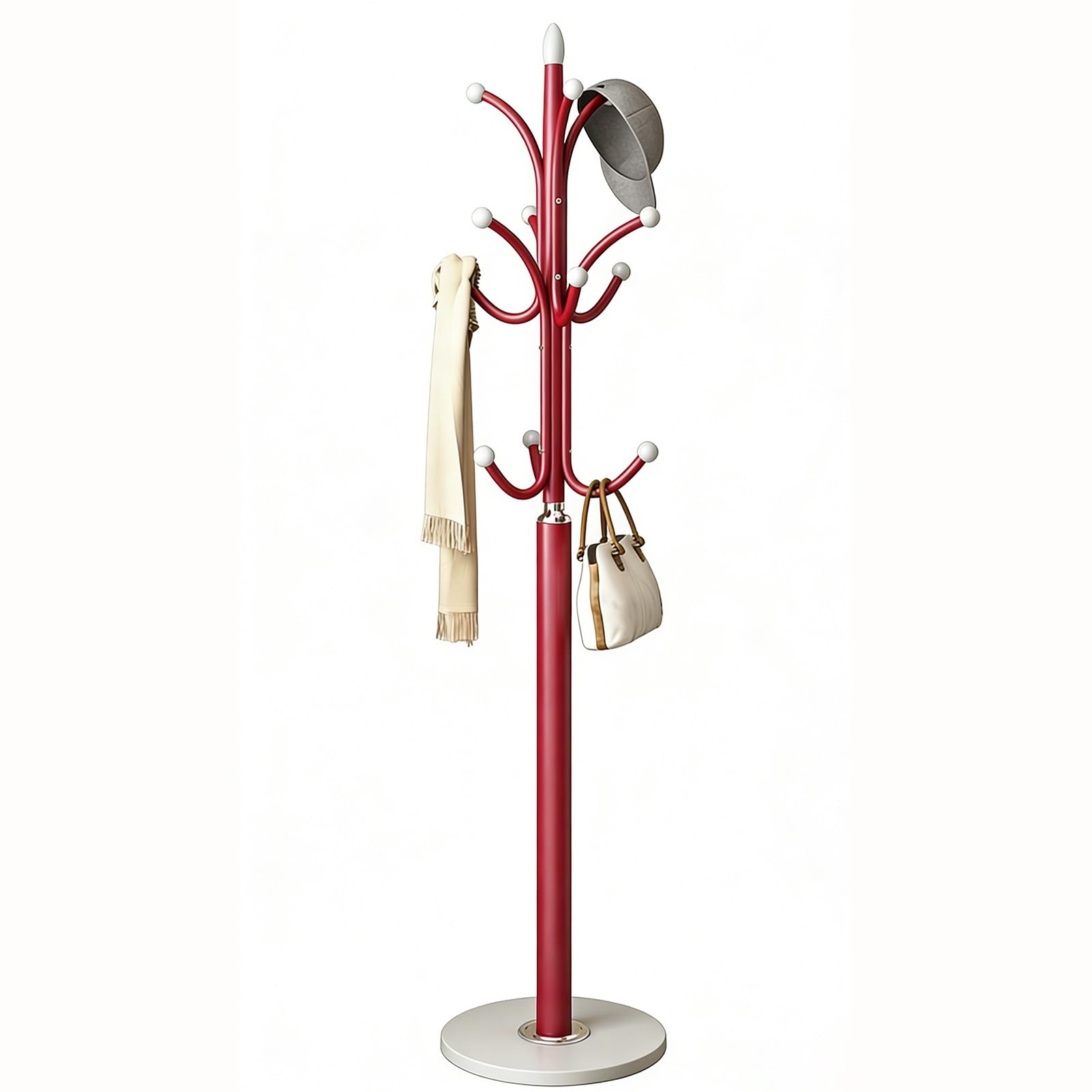 FGXHHS Freestanding Coat Rack Hall Tree with Round Base, Metal Sto nizer for Entryway, Mudroom & Hallway, Red Design (13.7" x 69.6")